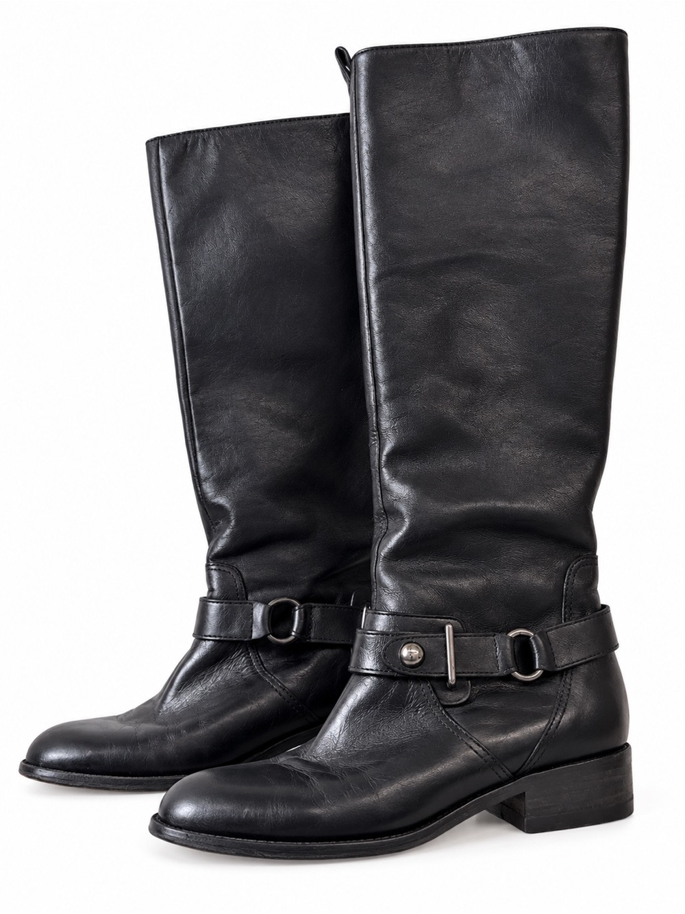 Coach Natale Black Leather Knee-High Equestrian Moto Boots 8 B